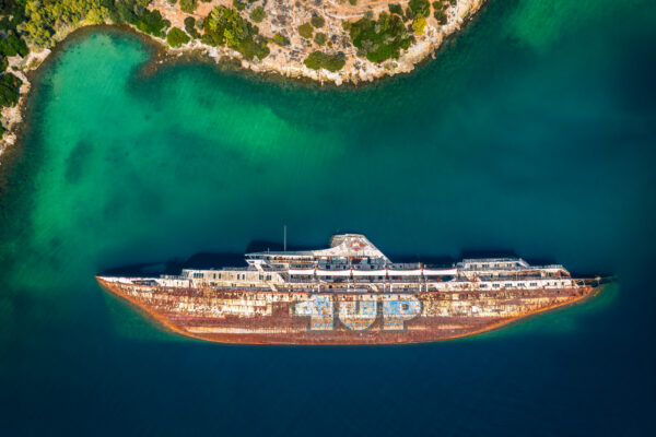 abandoned ferry in the mediterranean sea -
