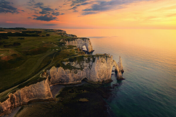 aerial view of the steep coast of Etretat / France -