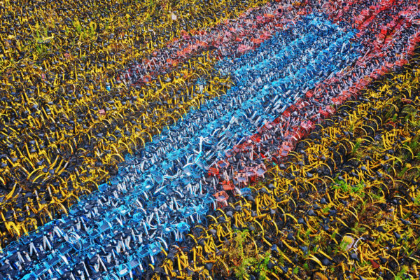 bike-share graveyard in Shanghai, China -