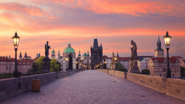 a view that will take you back centuries in time - the Charles Bridge in Prague with the Old Town of Prague in the background. -