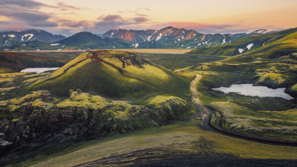 a sunset with a view of the Strutur volcano / Iceland -