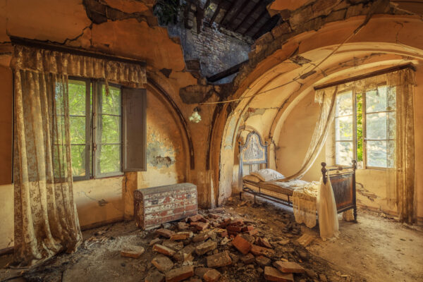 bedroom of an abandoned farmhouse -