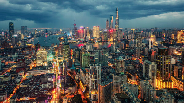 ...skyline of Pudong (Shanghai) during the blue hour -
