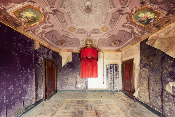 a bedroom in an abandoned manor -