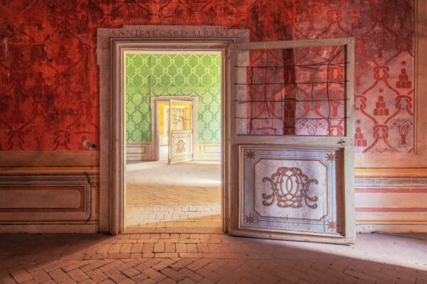 colorful rooms inside an abandoned palace -