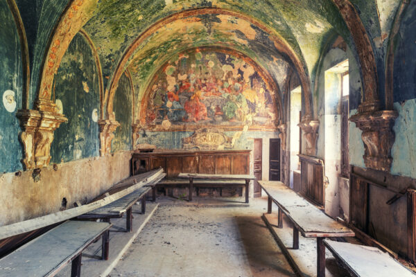 hall in an abandoned monastery -