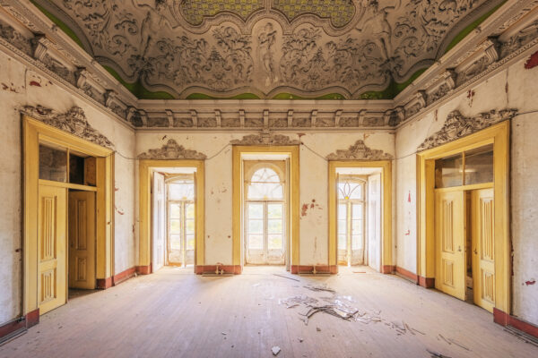 ..the ornate stucco figures adorn the ceiling of this beautiful yet abandoned palace. -