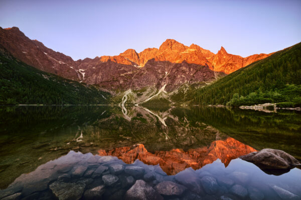 sunrise at morskie oko, poland -