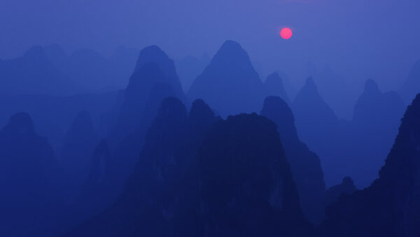 Sunset in Xingping, province Guangxi, China -