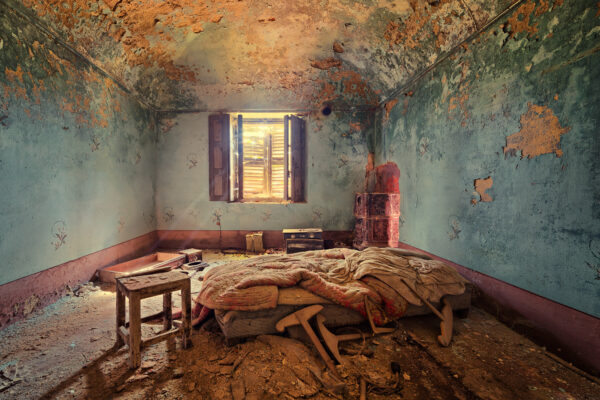 single room in a abandoned castle -
