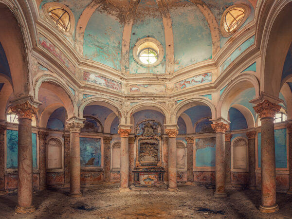 ..in a forgotten forest, a once-grand chapel decays. -