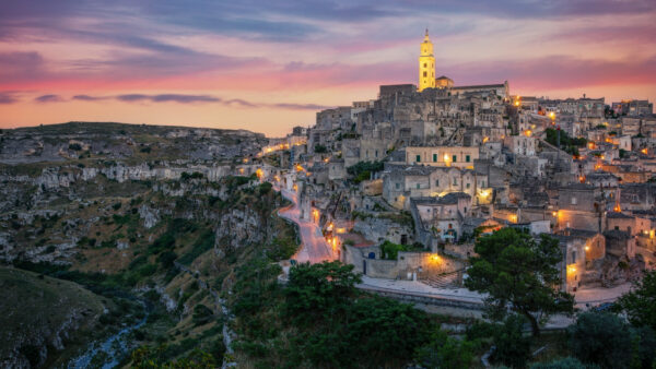 city view of matera with a view of the cave settlements -