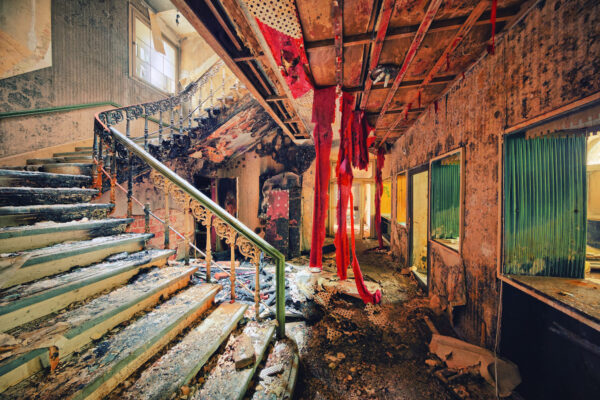 abandoned grand hotel after fire damage -