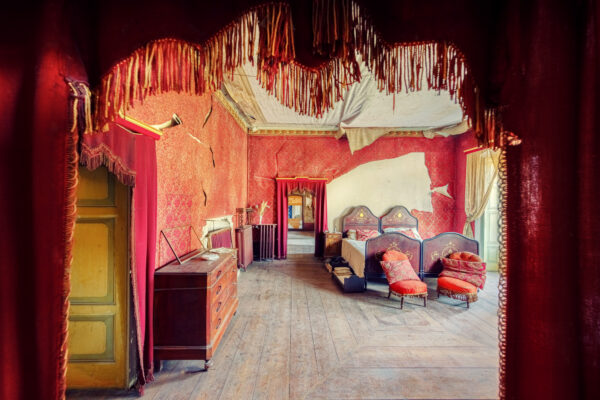 bedroom in an abandoned villa somewhere in europe -