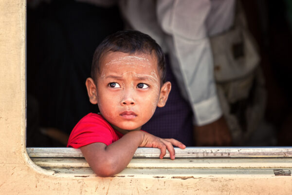 Ordinary class train in Myanmar. -