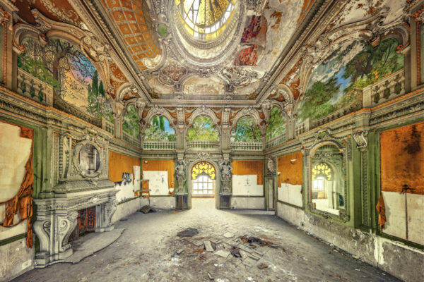 fantastic room inside an abandoned palace somewhere in europe -