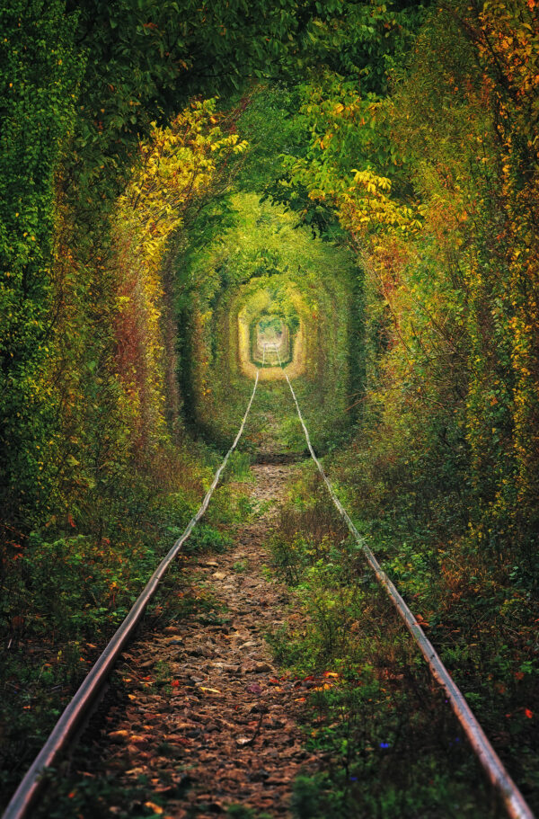 natural railway tunnel in eastern europe -