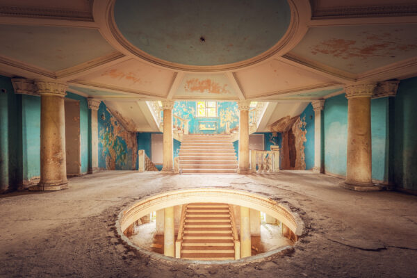..a forgotten staircase in an Abkhazian sanatorium, revealing layers of time. -