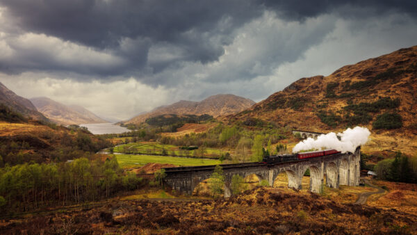 .. the Jacobite Steam Train on the Glenfinnan Viaduct in Scottland. -