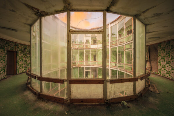 ..circular building of an abandoned Polish student dormitory