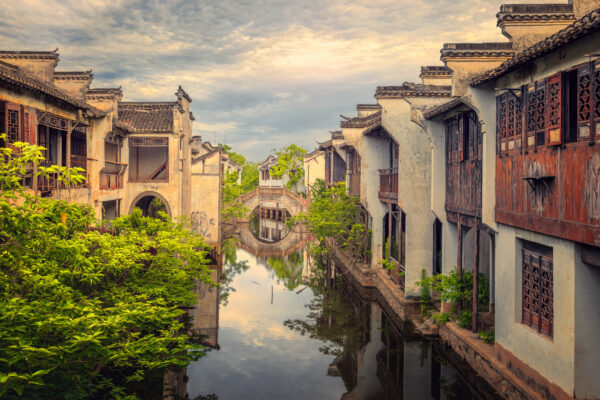 Ancient canal of the Jiangnan region, once a thriving trade route in historic China.