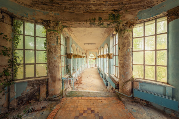 ..once a place of healing, this sanatorium corridor is now being slowly reclaimed by the quiet persistence of nature.